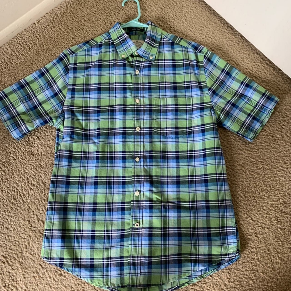 Mens St. Johns Bay blue and green plaid button up shirt size XL